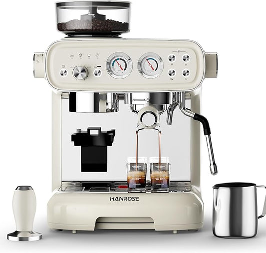 Espresso Machine With Grinder, 20 Bar Espresso Machine with Milk Frother Steam Wand, Espresso