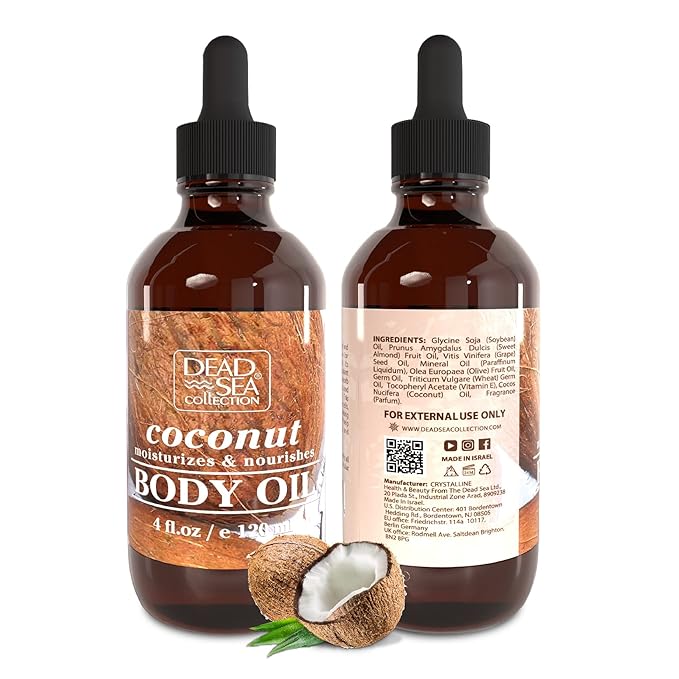 Dead Sea Collection Body Oil for Dry Skin- Scented Coconut ??Vitamin E Moisturizing & Nourishing