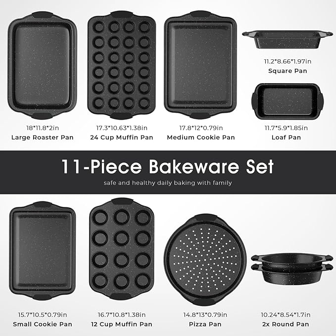 11-Piece Nonstick Baking Pan Set, Stackable Bakeware Sets, Oven Pans for Baking with Silicone
