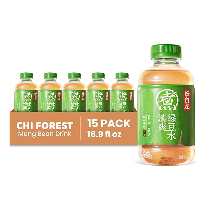 CHI FOREST Mung Beans Herbal Drink, Zero Fat, Zero Calories Beverage, 16.9 fl oz Bottles (Pack of