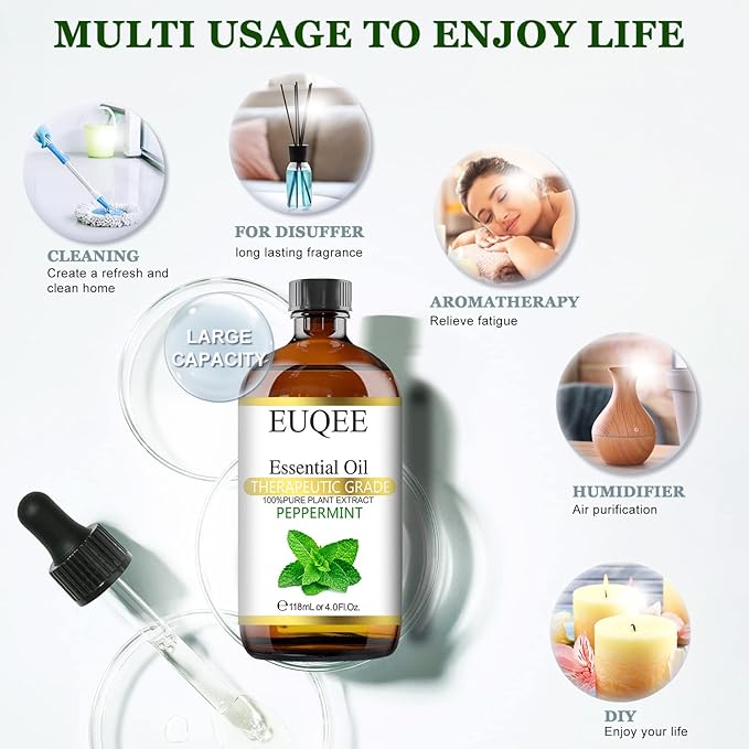Peppermint Essential Oil 118 ml Pure Peppermint Oil with Glass Dropper, Great for Aromatherapy