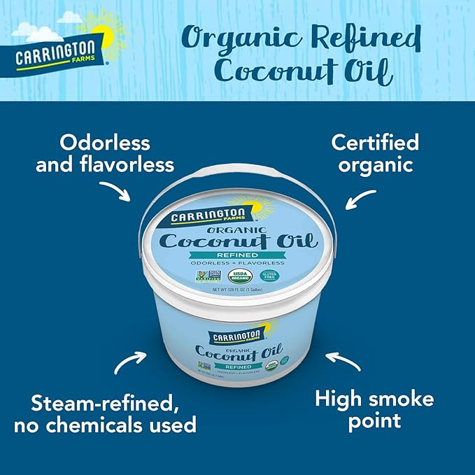 Carrington Farms Organic Refined Coconut Oil, 1 Gallon, Cold-Pressed, Non-GMO, Gluten-Free, Perfect