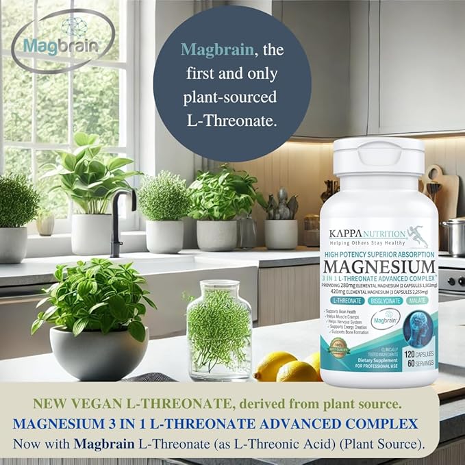Kappa Nutrition Magbrain??Magnesium L-Threonate Plant-Based, 420mg Elemental Magnesium (3 Capsules)