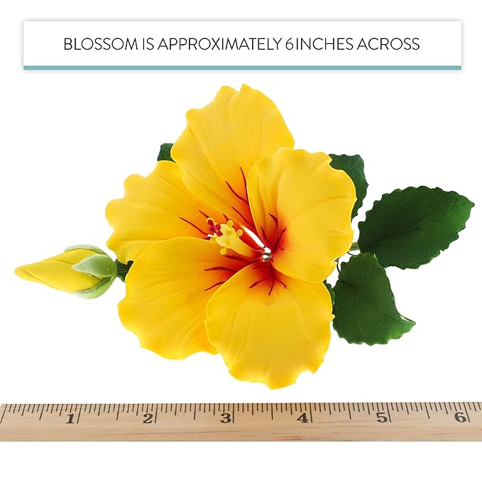 Global Sugar Art Hibiscus Sugar Cake Flowers Spray, Yellow Hawaiian Cake Flower Large. 1 Count by