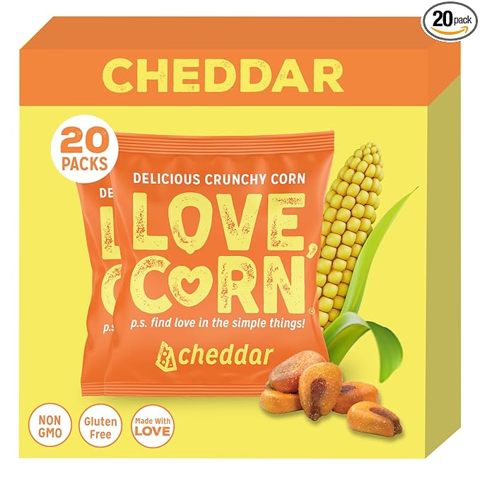 LOVE CORN Cheddar 0.7oz x 20 bags - Delicious Crunchy Corn - Healthy Family Snacks - Gluten Free