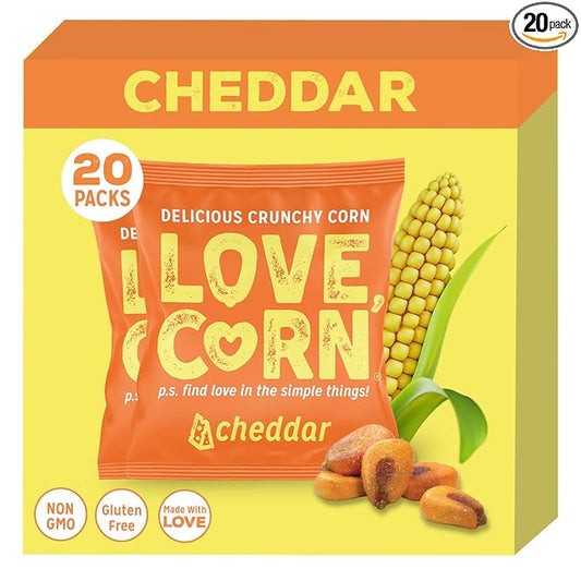 LOVE CORN Cheddar 0.7oz x 20 bags - Delicious Crunchy Corn - Healthy Family Snacks - Gluten Free