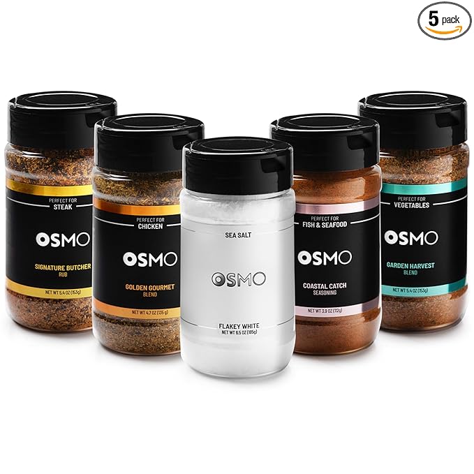 Osmo Seasonings and Sea Salt Bundle, Flakey White Sea Salt, Signature Butcher Rub, Golden Gourmet