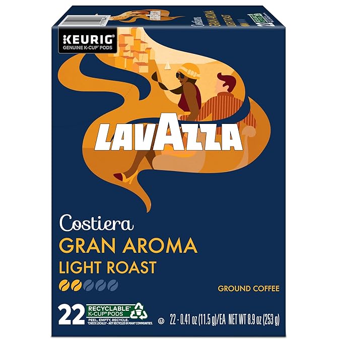 Lavazza Costiera Gran Aroma, Single-Serve Keurig K-Cup Pods, Light Roast Coffee, 88-Count Box (4