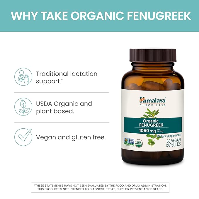 Himalaya Organic Fenugreek for Daily Wellness, Warming and Energizing Properties, 1,050 mg, 60