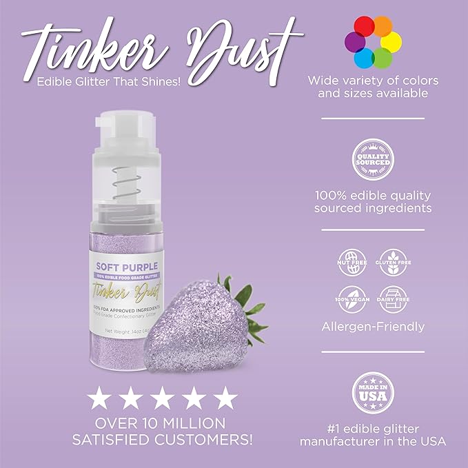 Bakell - Soft Purple Tinker Dust (4g, 1x Mini Spray Pump) Edible Glitter for Food, Desserts, and
