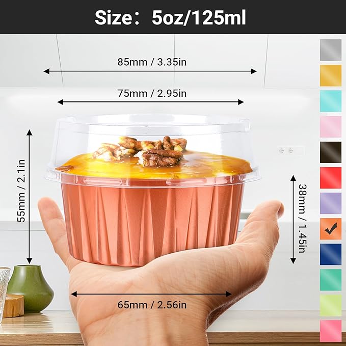 EUSOAR Cupcake Liners for Baking, 60pcs 5oz Foil Ramekins with Lids Dessert Containers, Disposable