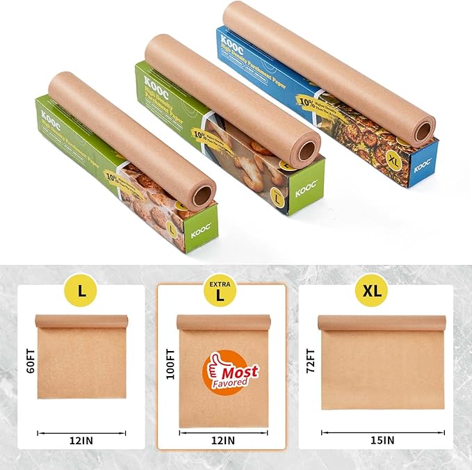 KOOC Premium 72-Feet Parchment Paper Roll - 15-Inch Width, Non-Stick, Unbleached Baking Paper