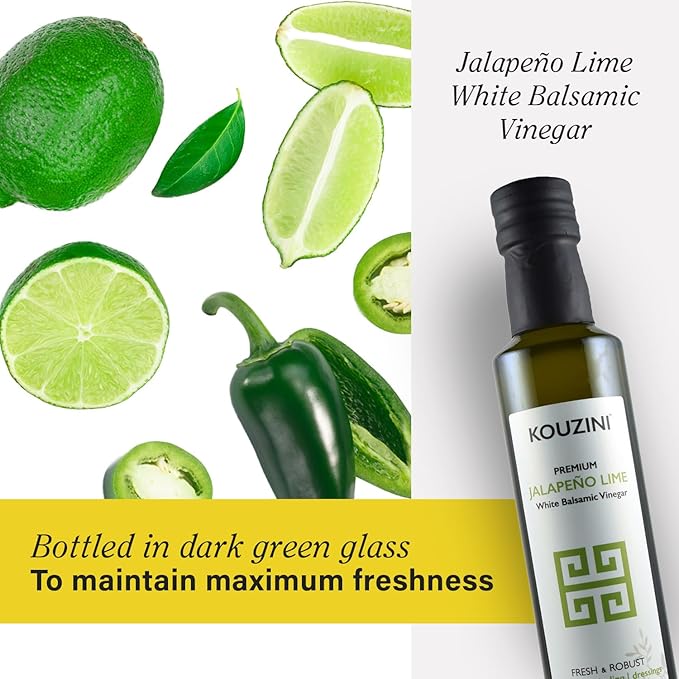 Kouzini Ultra Premium White Jalapeno Lime Balsamic Vinegar - Sweet & Thick Italian Dressing for