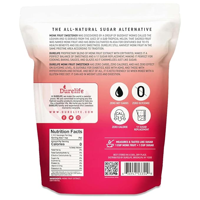 Durelife Golden Monk Fruit Sweetener, 1:1 Sugar Replacement, Keto Diet Friendly, Zero Calorie