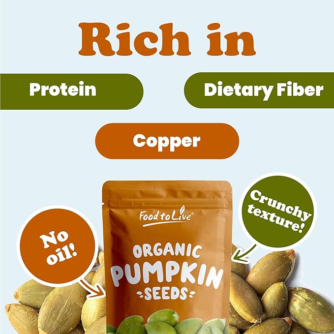 Food to Live Organic Dry Roasted Pumpkin Seed Kernels with Himalayan Salt, 8 Ounces Non-GMO, Oven
