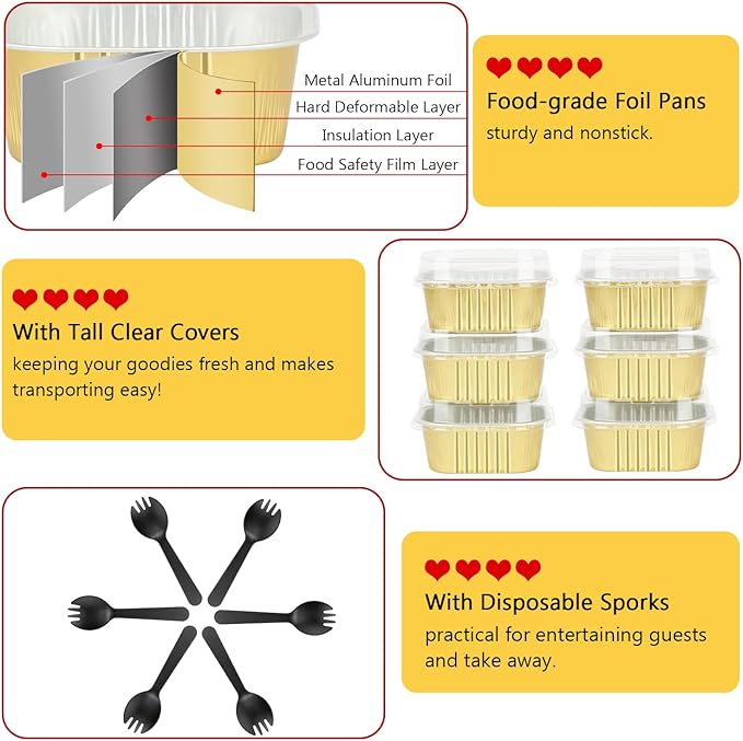 5oz/80pack Foil Mini Cake Baking Pans with Lids,LNYZQUS Small Disposable Ramekins Cupcake Tins