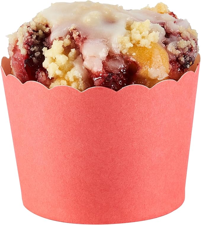 Panificio 3 Ounce Cupcake Wrappers, 200 Scalloped Baking Cups - Oven-Ready, Greaseproof, Red Paper