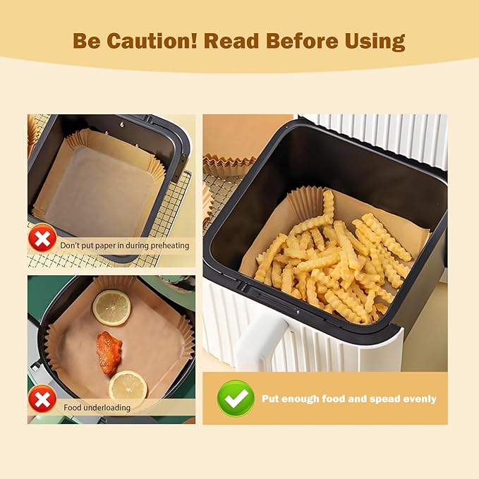 200 Pcs 8" Air Fryer Liner Square Baking Parchment Paper Airfryer Liners,Unbleached Disposable