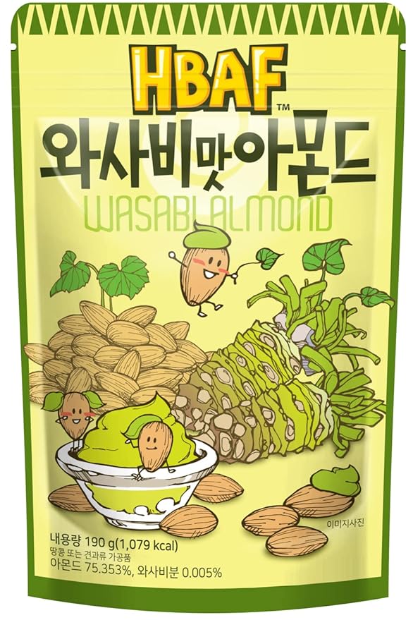 Gilim HBAF Korean Seasoned Almonds (Wasabi, 1 x 210 gram pack)