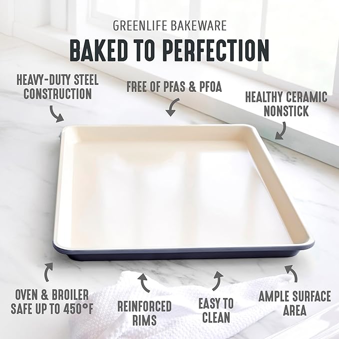 GreenLife Bakeware 18” x 13” Half Cookie Sheet Baking Pan, Non-Toxic PFAS-Free Healthy Ceramic