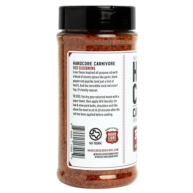 Hardcore Carnivore Red: All Purpose Seasoning (11 oz Shaker) Texas-Made, for Pork, Chicken, BBQ
