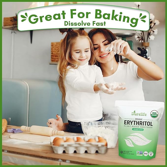 Durelife USDA organic erythritol sweetener, non gmo verified, Keto certified, No After Taste