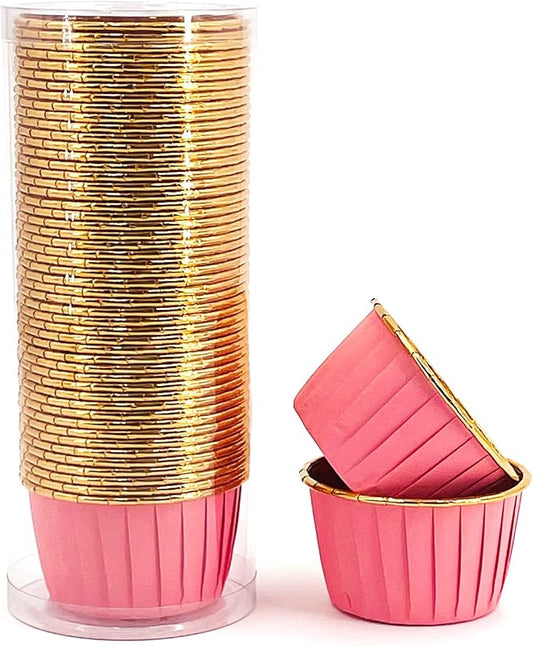 Party Hippo Foil Muffin Liners, 3.5 Oz 50 Pcs Disposable Cupcake Baking Cups, Gold Aluminum Ramekin