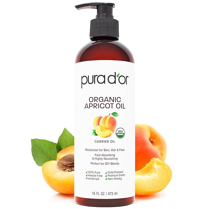 PURA D'OR 16 Oz ORGANIC Apricot Kernel Oil - 100% Pure & Natural USDA Certified Cold Pressed