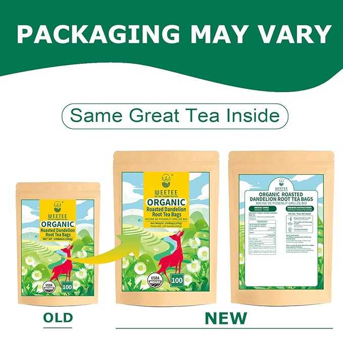 WT WEETEE Organic Roasted Dandelion Root Tea Bags, Dandelion Herbal Tea 100 Count, Caffeine Free