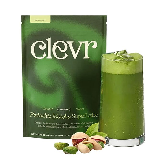 Clevr Blends Pistachio Matcha SuperLatte, Organic Ceremonial Grade, Instant Superfood Powder Blend