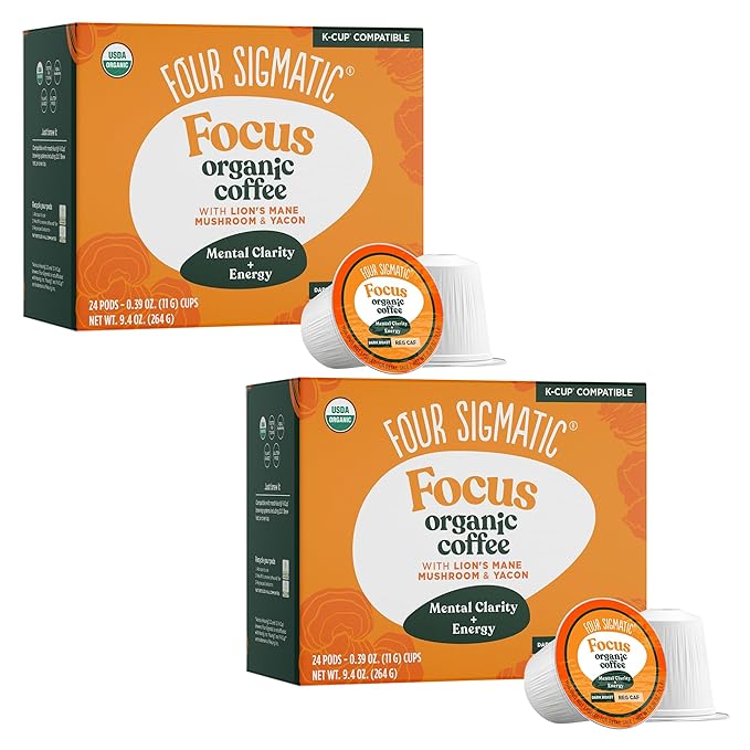 Four Sigmatic Mushroom Coffee K-Cups | Organic Dark Roast Coffee with Lion’s Mane & Yacon | Focus &