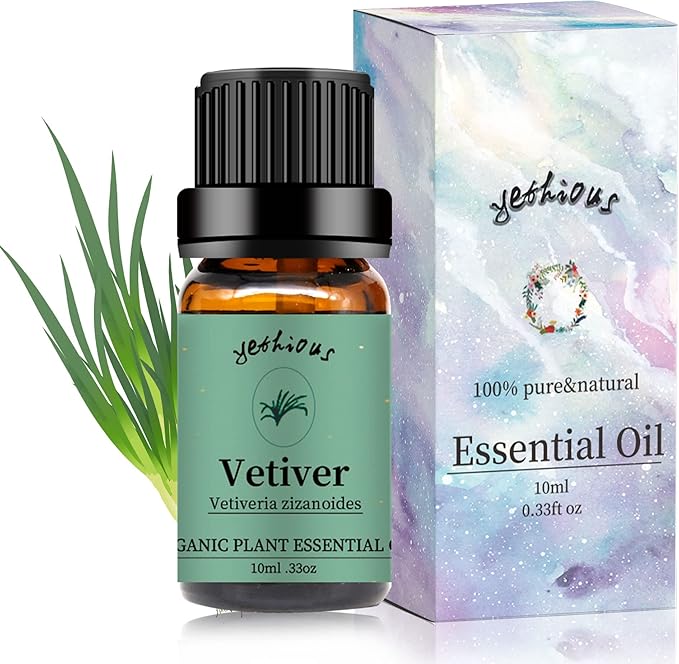 yethious Vetiver Essential Oils for Diffuser & Aromatherapy Pure Vetiver Oil for Skin, Hair Gift