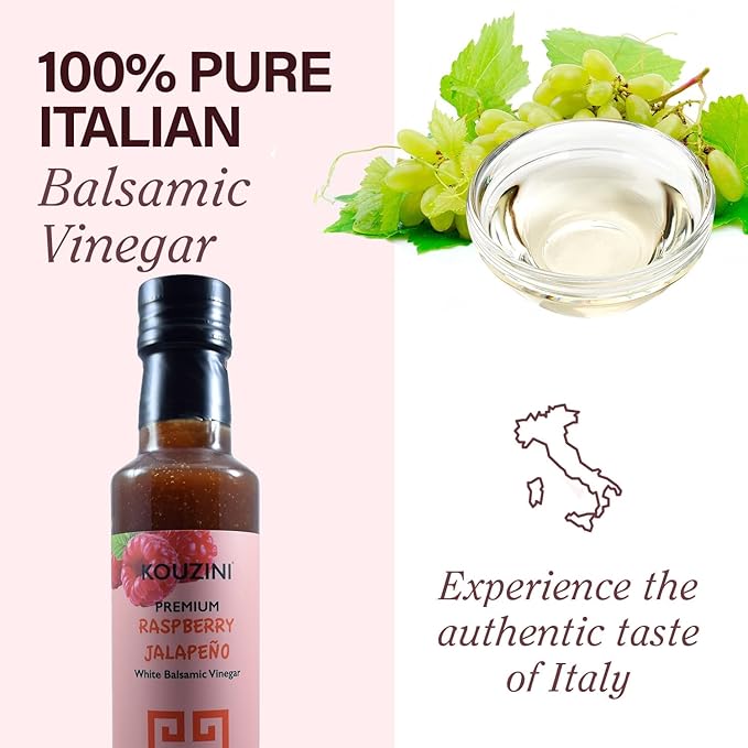 Kouzini Ultra Premium Raspberry Jalapeno Fruit White Balsamic Vinegar, Aged Balsamic Vinegars from