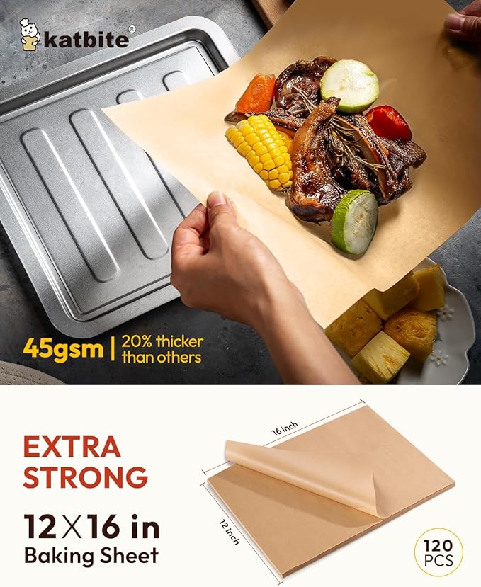 Katbite Unbleached Parchment Paper Baking Sheets, 120Pcs 12x16 Inch Precut Parchment Paper for