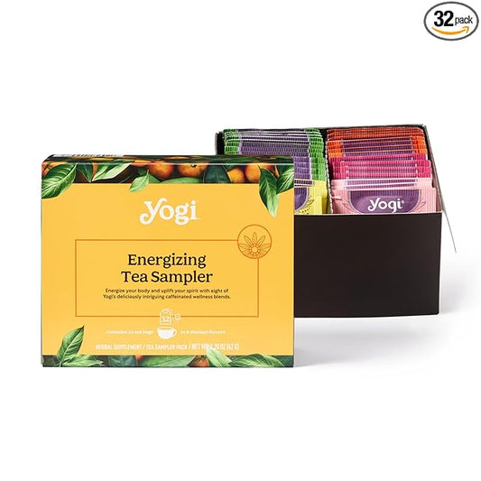 Yogi Organic Tea Energy Sampler Box (32 Tea Bags) - 8 Energizing Black & Green Teas - Contains