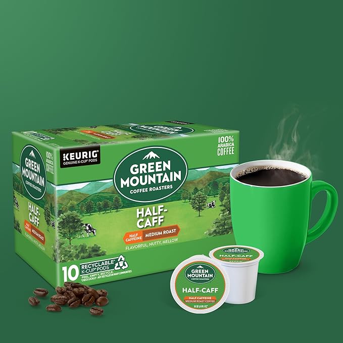Green Mountain Coffee Roasters Half Caff, Keurig Single Serve K-Cup Pods, Medium Roast Coffee, 60