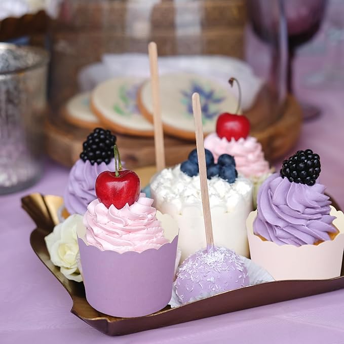 Whaline 120Pcs Purple Paper Baking Cups Scalloped Edge Cupcake Wrappers Gradient Purple Cupcake