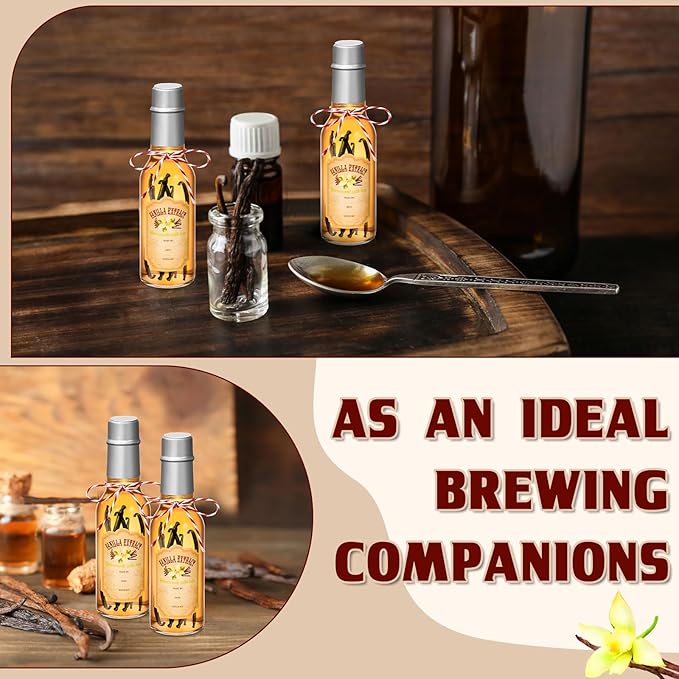 Tioncy 16 Pcs Vanilla Extract Bottles for Homemade Vanilla Jar Glass Bottle with Cap, Shrink Band
