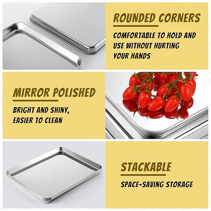 6 Pcs Baking Sheet Set Stainless Steel Cookie Sheet Cookie Baking Pan Bakeware Oven Tray Dishwasher