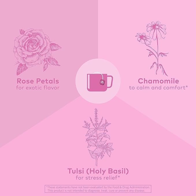 Organic India Tulsi Sweet Rose Herbal Tea - Holy Basil Leaf, African Basil, Chamomilie, Lemon