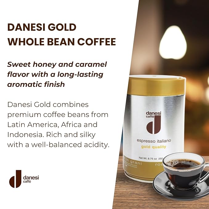 Danesi Caffe Italian Whole Coffee Beans - Espresso Coffee Beans and Medium Roast Whole Bean