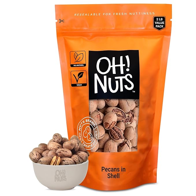 Oh! Nuts Pecans in Shell - Raw - 100% Natural - 2 lb - High-Protein Pecans - Packed in New York