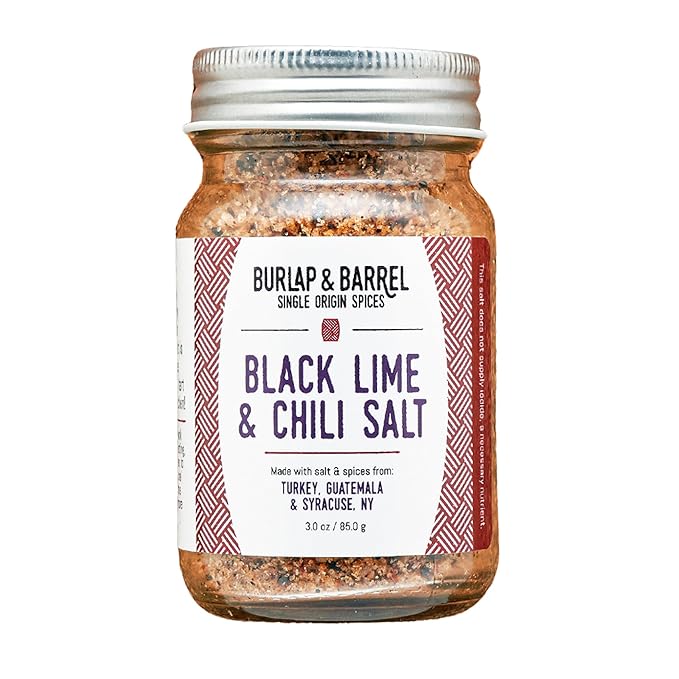 Burlap & Barrel Black Lime & Chili Salt - Savory, Tart, Mildly Spicy - Seasoning Salt for Seafood