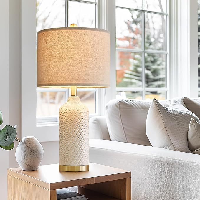 24.25" Modern Ceramic Table Lamps Set of 2 - Gold, Boho & Farmhouse Style for Living Room, Bedside