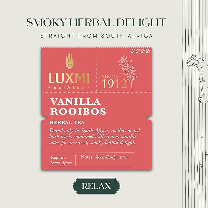 Luxmi Estates Rooibos Vanilla Organic Rooibos Tea (50 Tea Bags) Caffeine Free Tea Bags For
