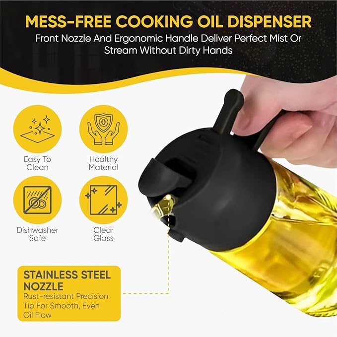 2-in-1 Olive Oil Dispenser Bottle, Spray and Pour, Multi-Use Kitchen Gadget, Food-Grade, Salad