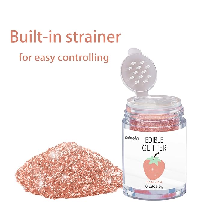Rose Gold Edible Glitter for Cakes Drinks - Colaele 5 grams Food Grade Luster Dust Glimmer Powder
