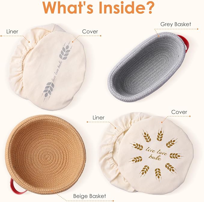 Banneton Bread Proofing Basket, Oval And Round Sourdough Proofing Baskets, Cotton Rope Bowls
