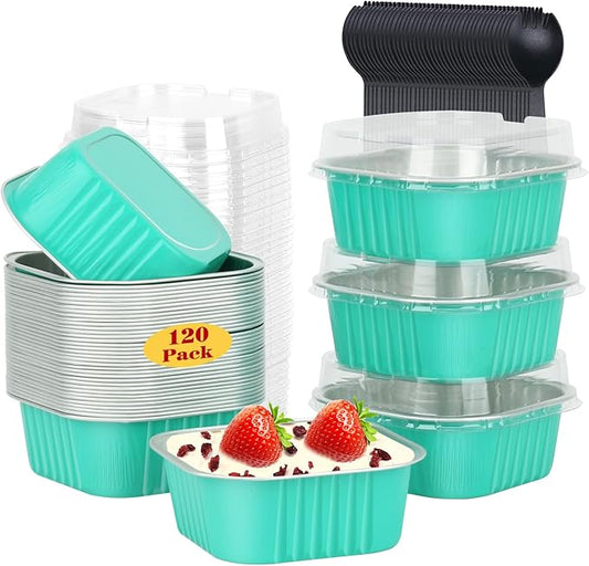 LNYZQUS 120pack/10oz Foil Mini Cake Tins with Lids 4?�X4??Small Cake Baking Pans Cupcake