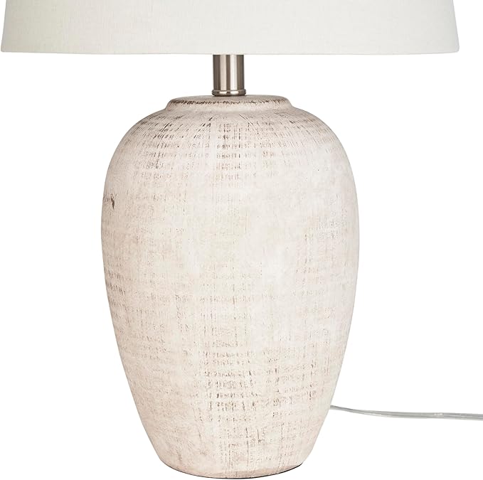 Nourison Home 23" Distressed Cream/Beige Rustic Ceramic Jar Table Lamp for Bedroom, Living Room